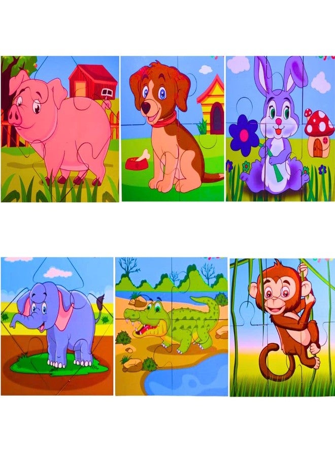 TOYJOS Wooden Animal Puzzle Set of 6 | Elephant, Rabbit, Crocodile, Dog, Monkey & Pig | Montessori Wooden Jigsaw Puzzles for Kids Age 3-6 | Early Learning Educational Toy - Image 1
